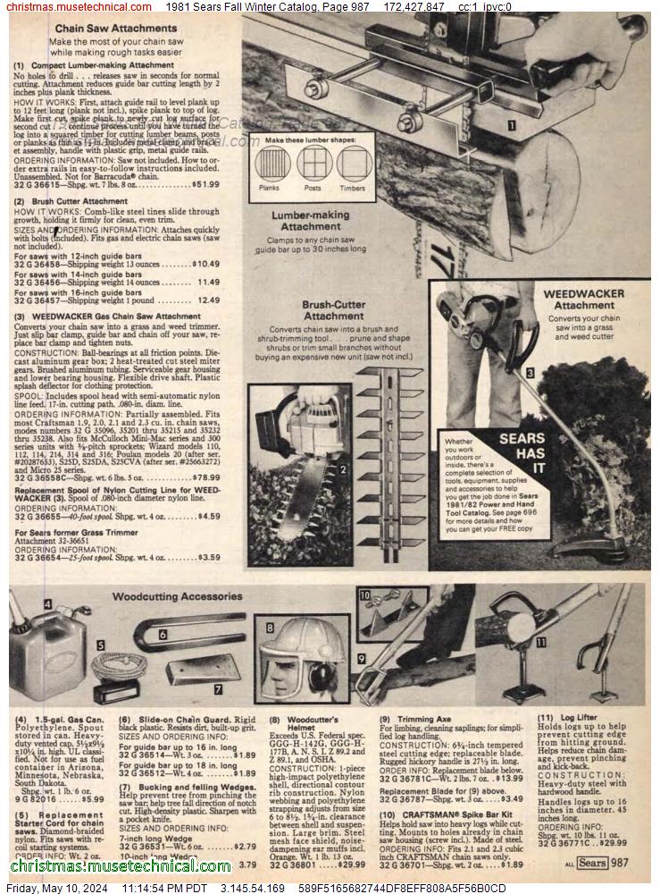 1981 Sears Fall Winter Catalog, Page 987