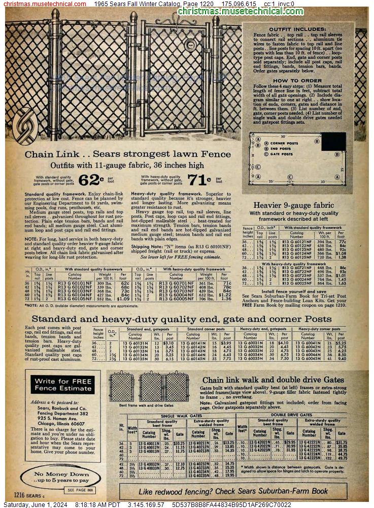 1965 Sears Fall Winter Catalog, Page 1220