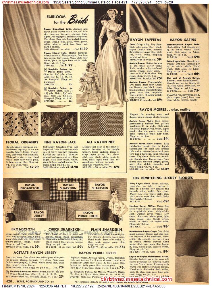 1950 Sears Spring Summer Catalog, Page 431