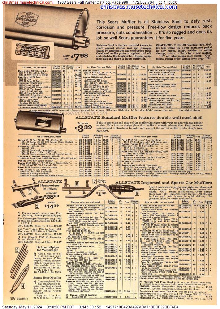 1963 Sears Fall Winter Catalog, Page 999