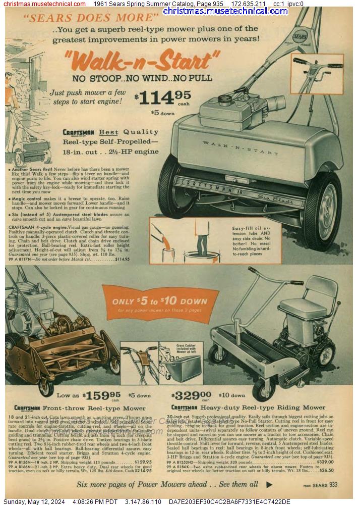 1961 Sears Spring Summer Catalog, Page 935