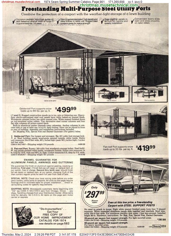 1974 Sears Spring Summer Catalog, Page 861