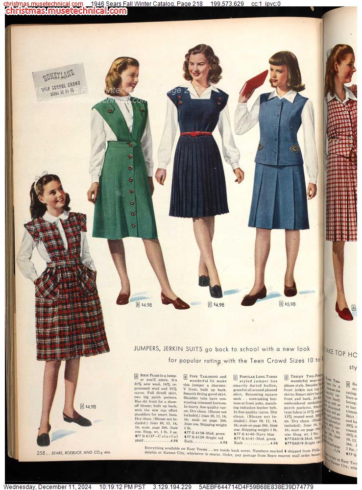 1946 Sears Fall Winter Catalog, Page 218