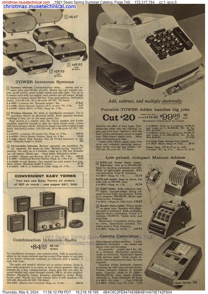 1961 Sears Spring Summer Catalog, Page 749