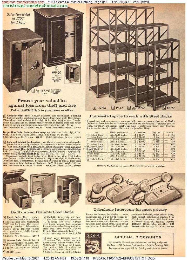 1961 Sears Fall Winter Catalog, Page 816