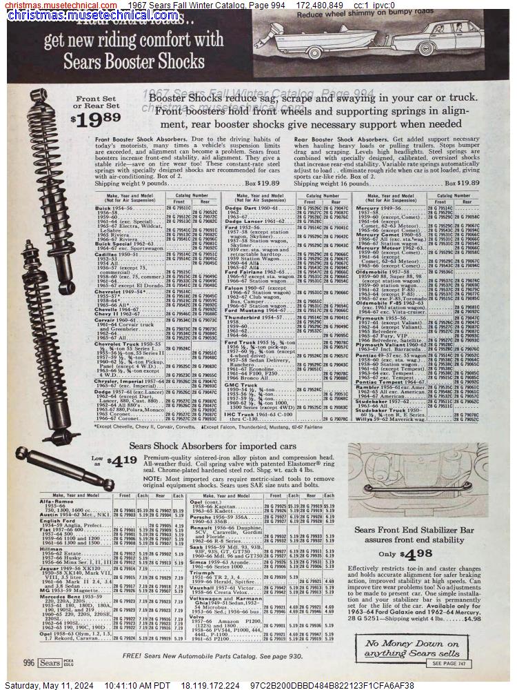 1967 Sears Fall Winter Catalog, Page 994