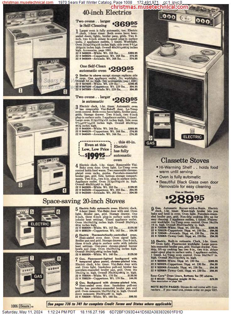 1970 Sears Fall Winter Catalog, Page 1008