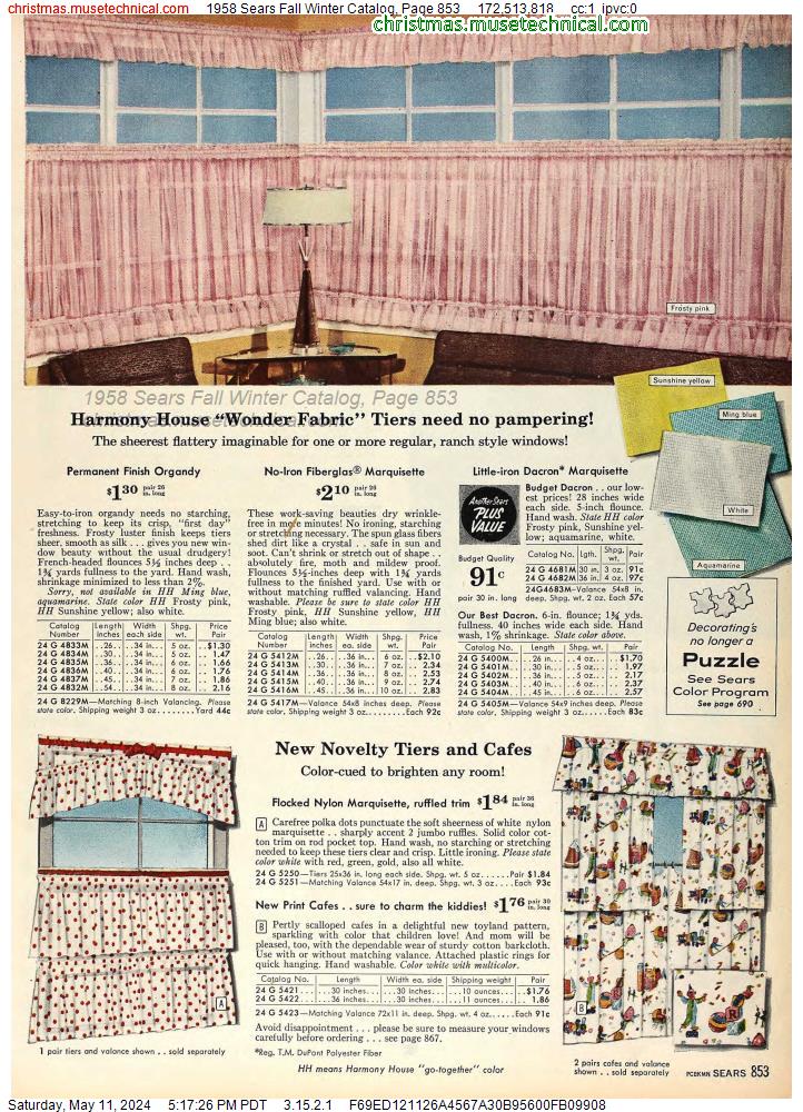 1958 Sears Fall Winter Catalog, Page 853