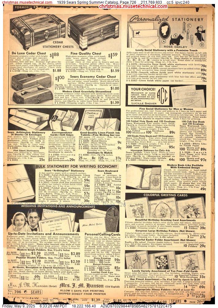 1939 Sears Spring Summer Catalog, Page 726