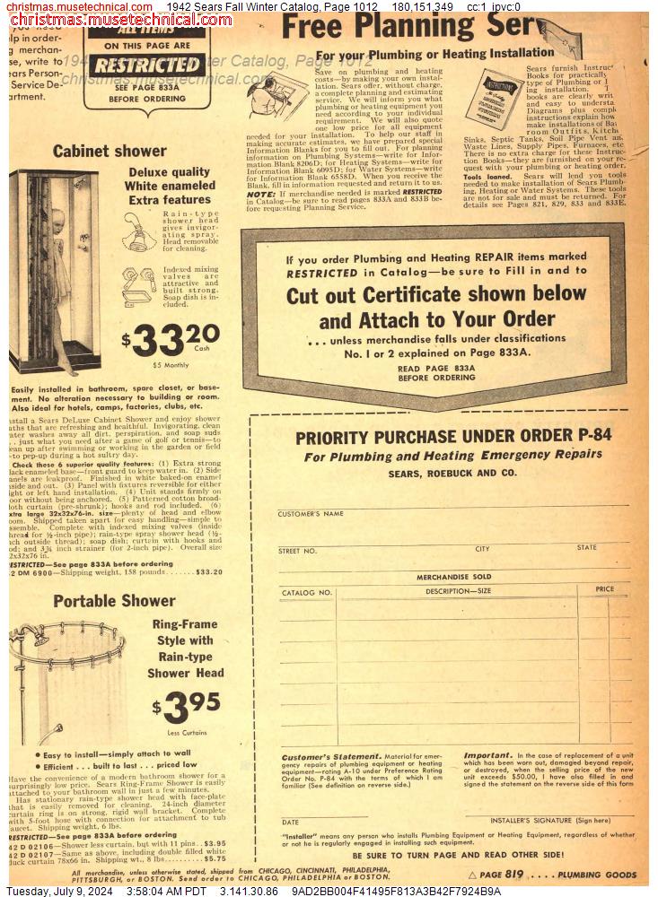 1942 Sears Fall Winter Catalog, Page 1012
