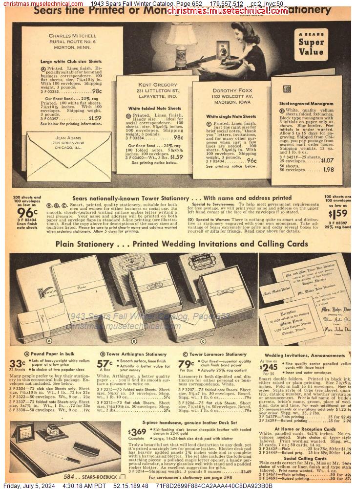 1943 Sears Fall Winter Catalog, Page 652