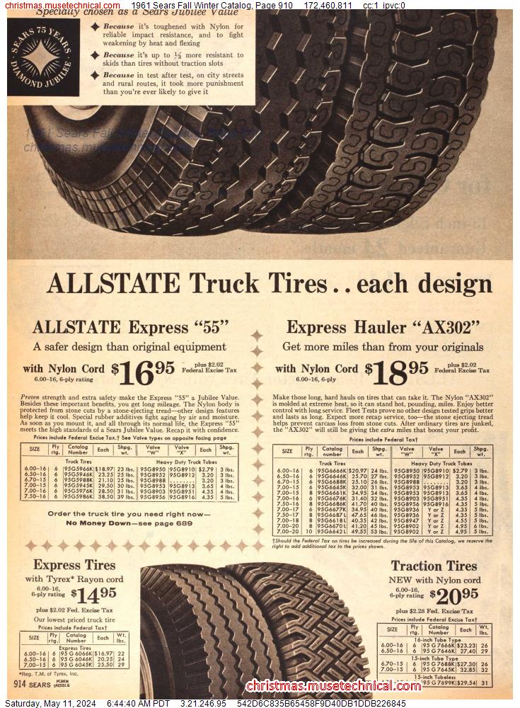 1961 Sears Fall Winter Catalog, Page 910