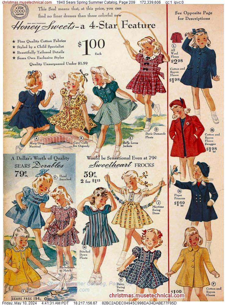 1940 Sears Spring Summer Catalog, Page 209 - Catalogs & Wishbooks