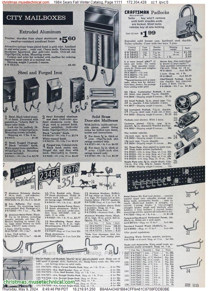 1964 Sears Fall Winter Catalog, Page 1111