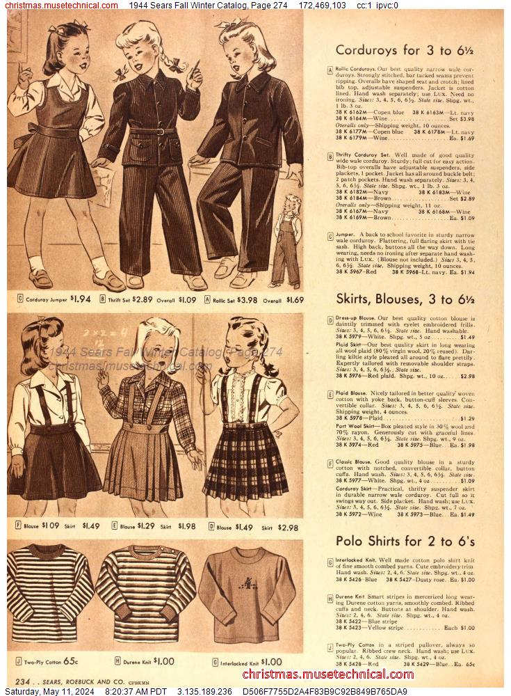 1944 Sears Fall Winter Catalog, Page 274