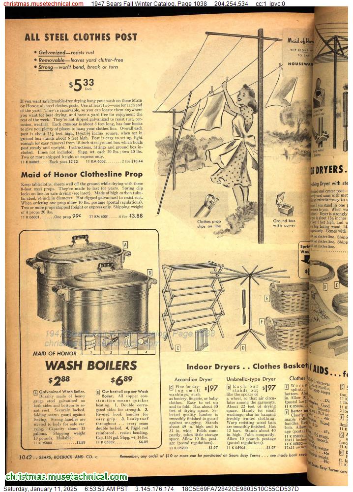 1947 Sears Fall Winter Catalog, Page 1038