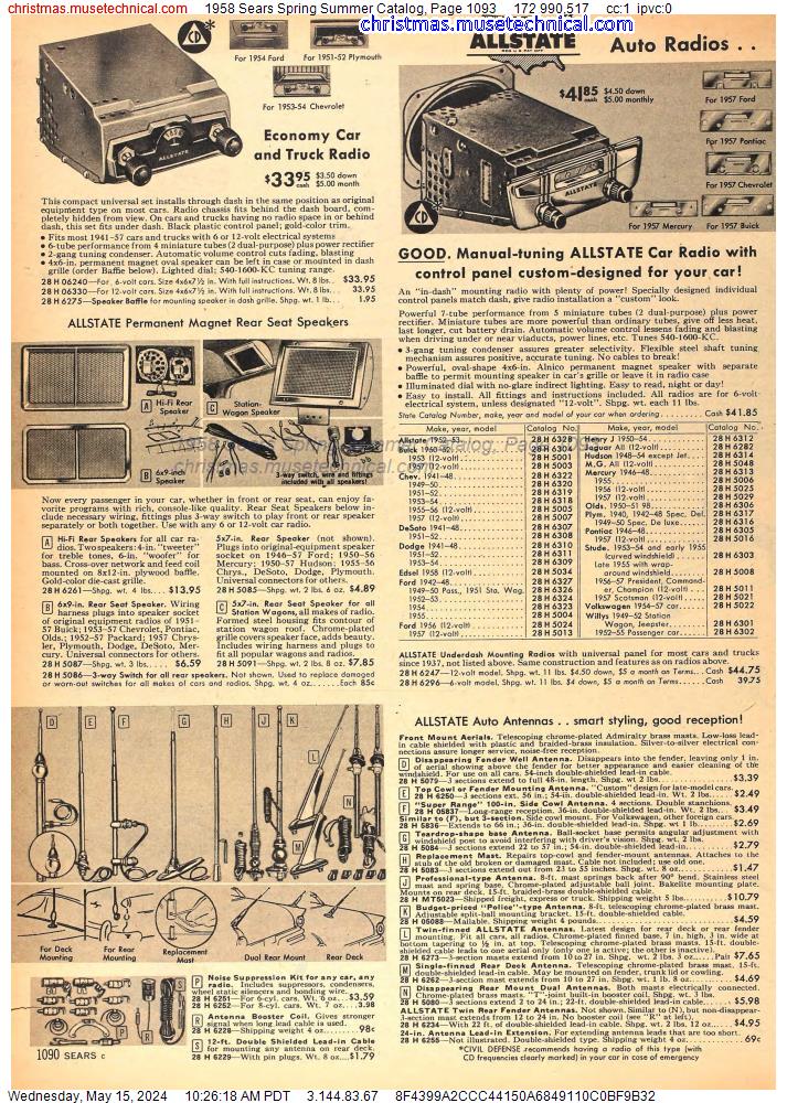 1958 Sears Spring Summer Catalog, Page 1093