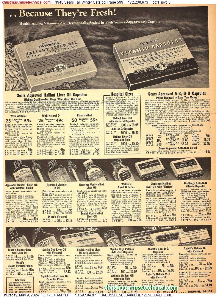 1940 Sears Fall Winter Catalog, Page 599