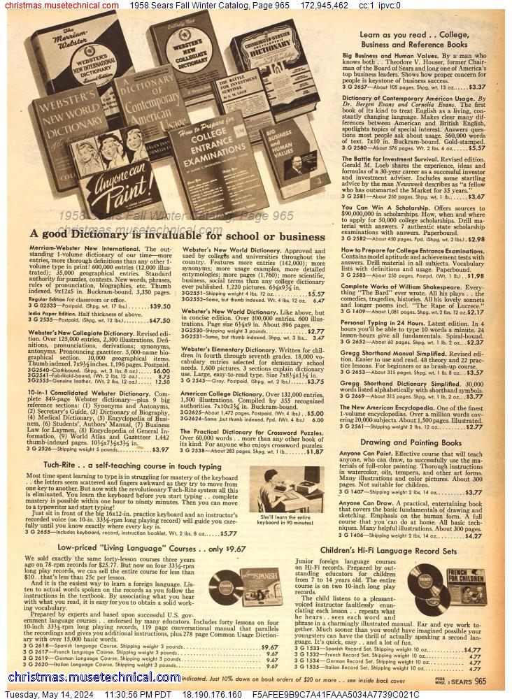 1958 Sears Fall Winter Catalog, Page 965