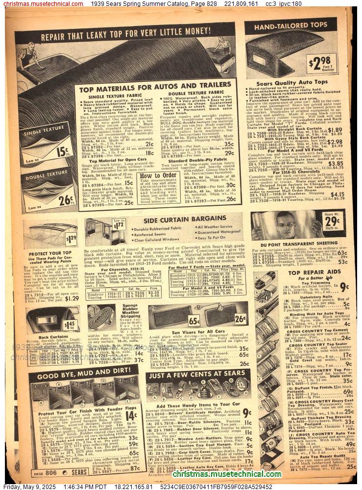 1939 Sears Spring Summer Catalog, Page 828