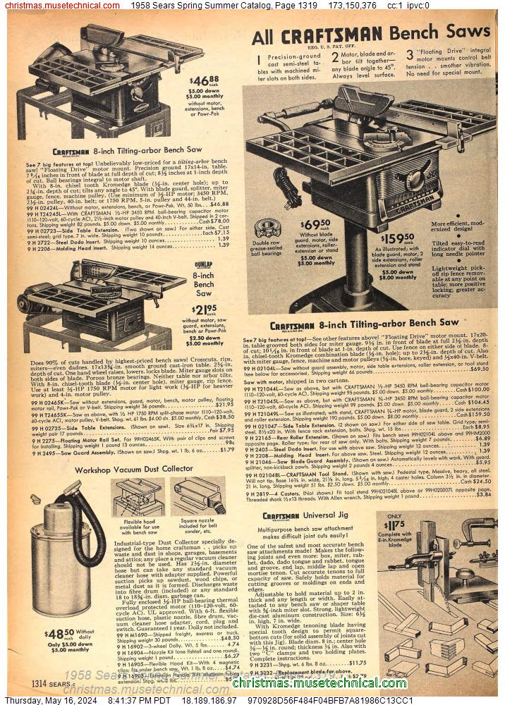 1958 Sears Spring Summer Catalog, Page 1319