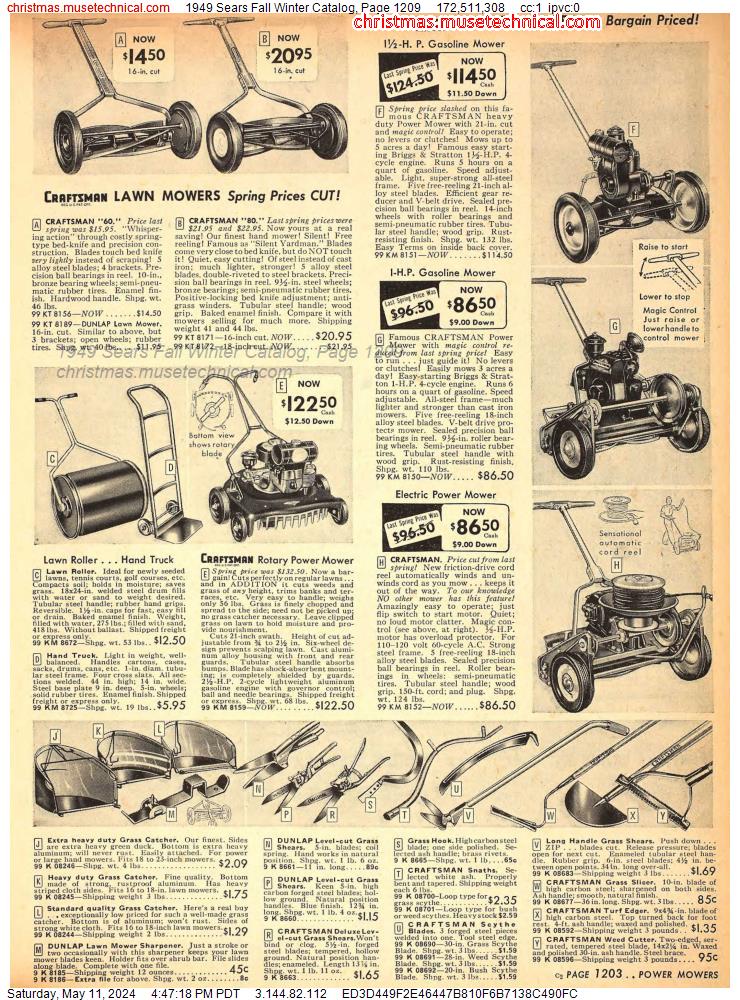 1949 Sears Fall Winter Catalog, Page 1209