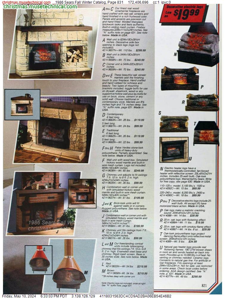 1986 Sears Fall Winter Catalog, Page 831