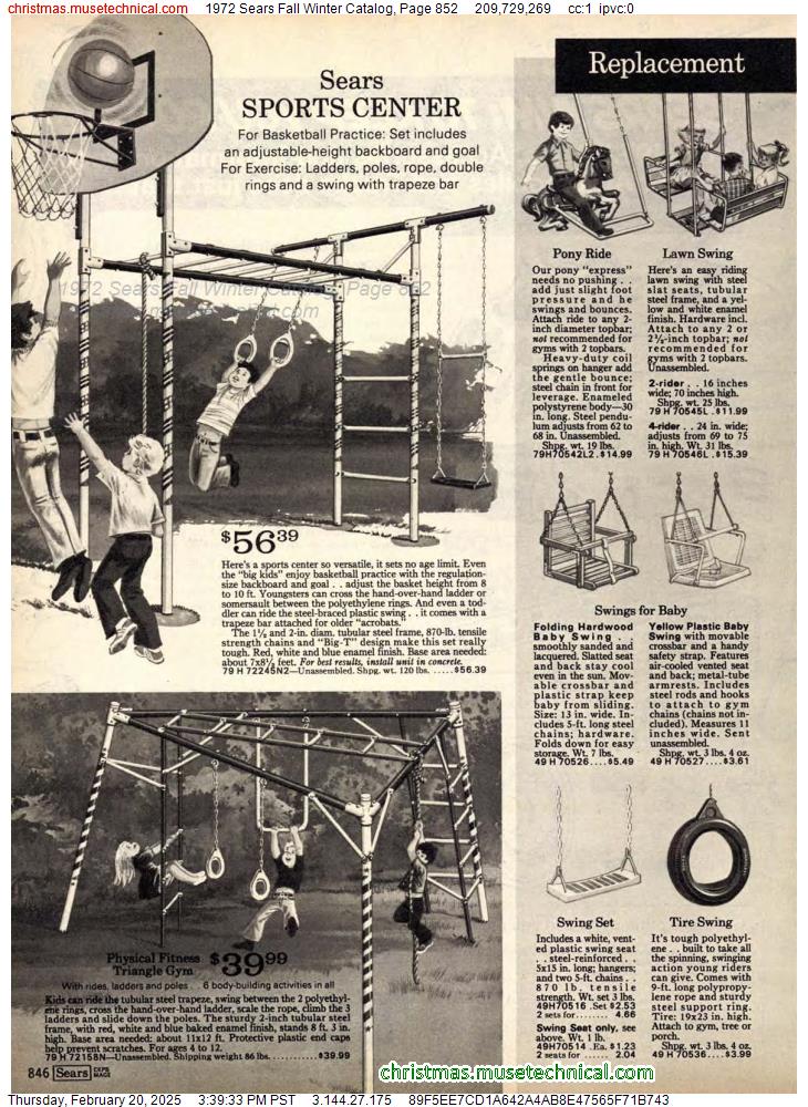 1972 Sears Fall Winter Catalog, Page 852