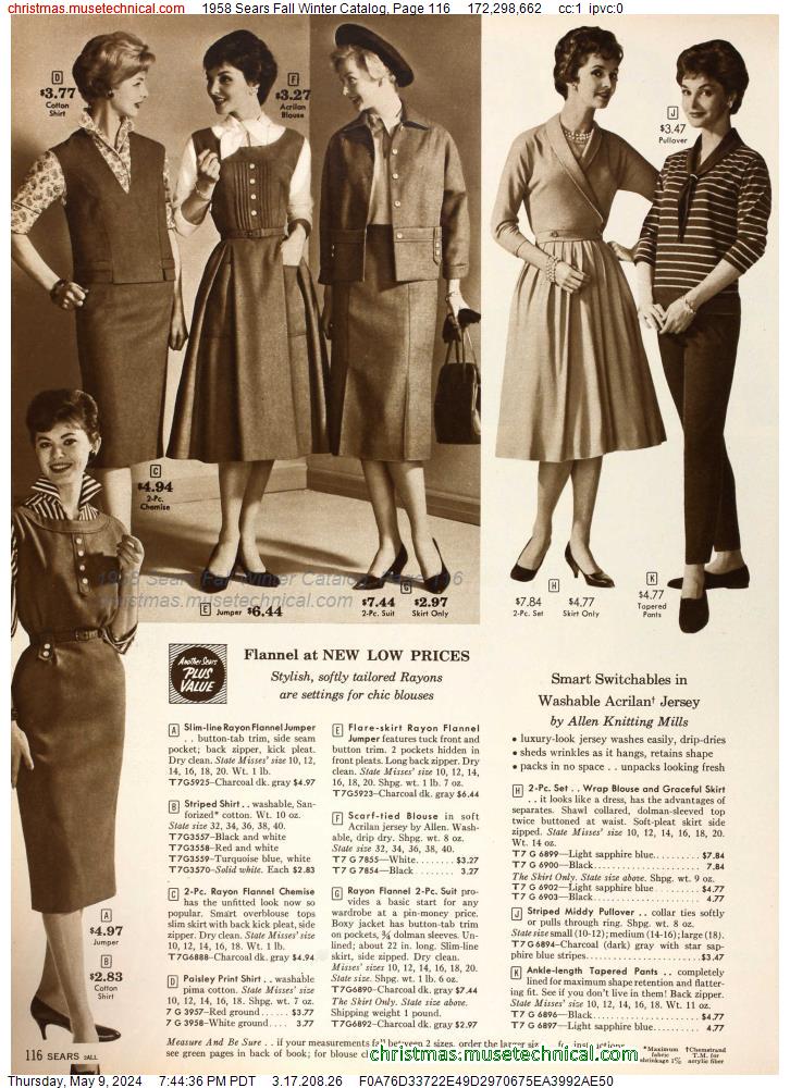 1958 Sears Fall Winter Catalog, Page 116