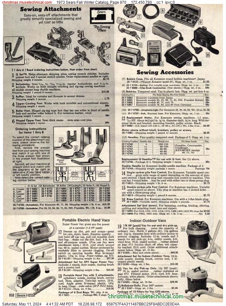 1973 Sears Fall Winter Catalog, Page 870