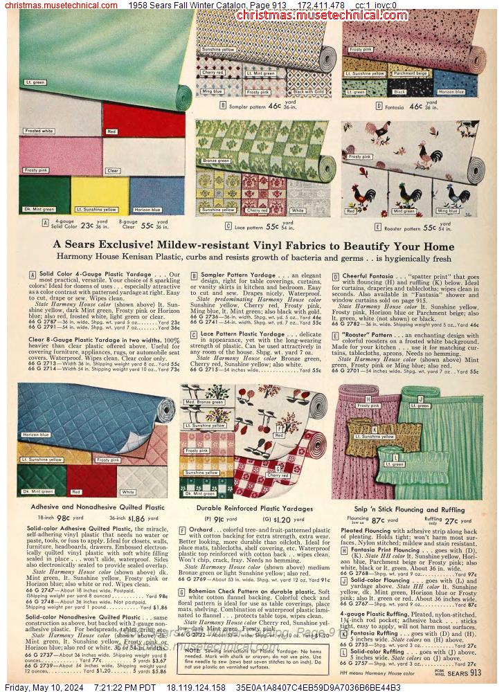 1958 Sears Fall Winter Catalog, Page 913
