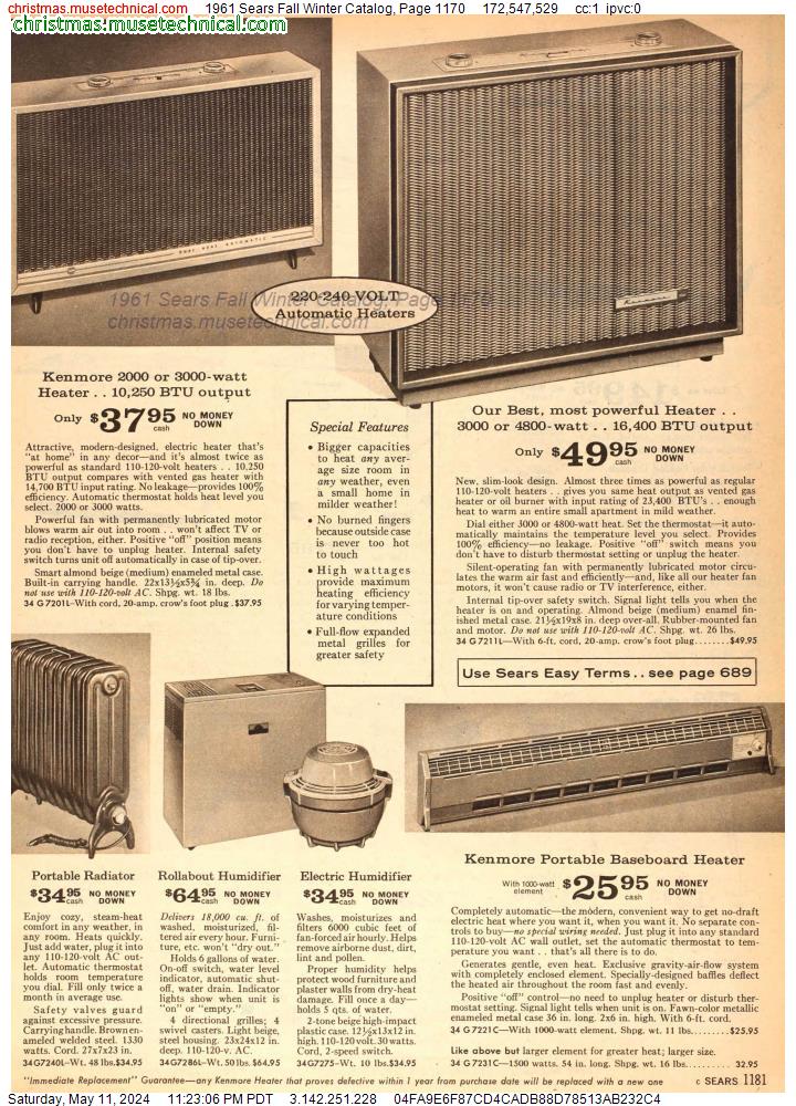 1961 Sears Fall Winter Catalog, Page 1170