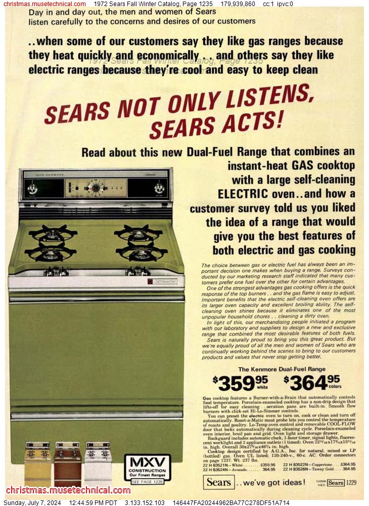 1972 Sears Fall Winter Catalog, Page 1235