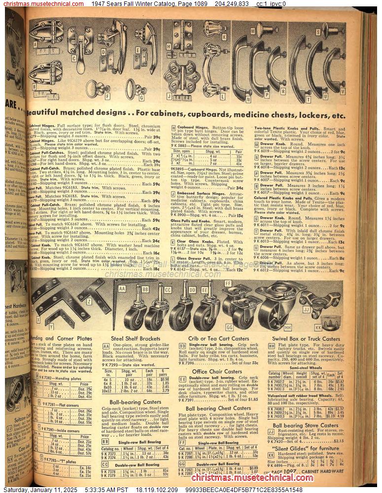 1947 Sears Fall Winter Catalog, Page 1089