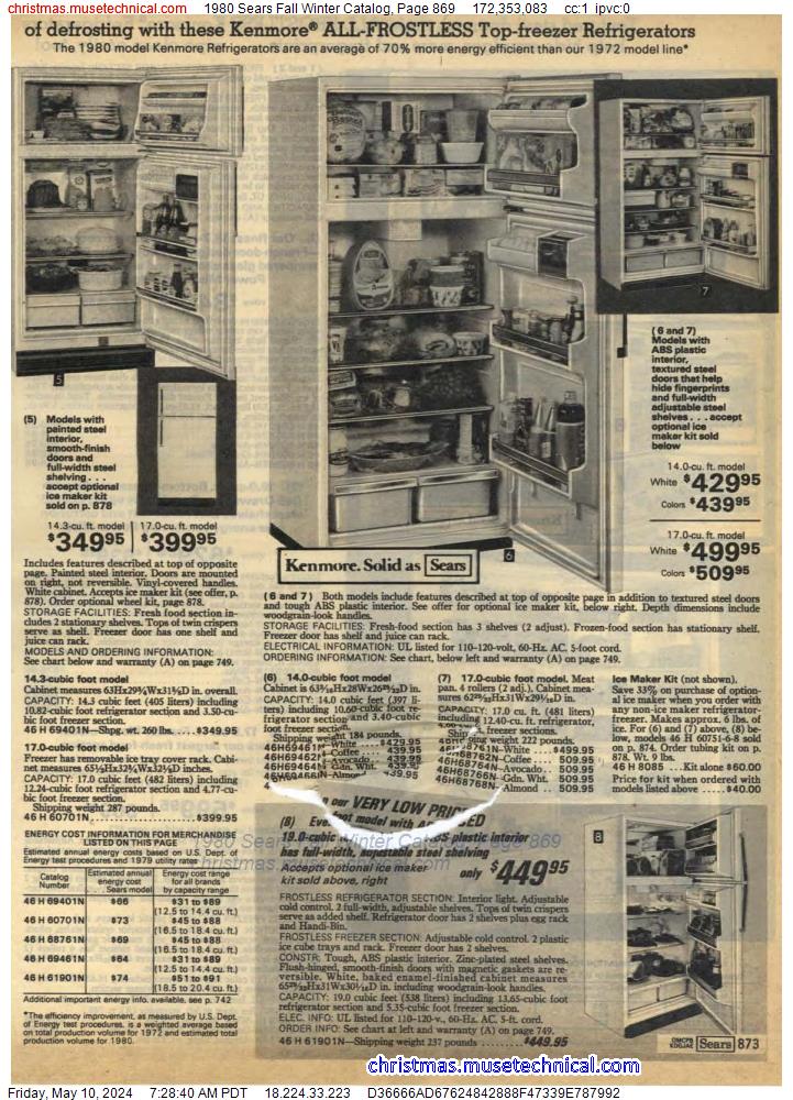 1980 Sears Fall Winter Catalog, Page 869