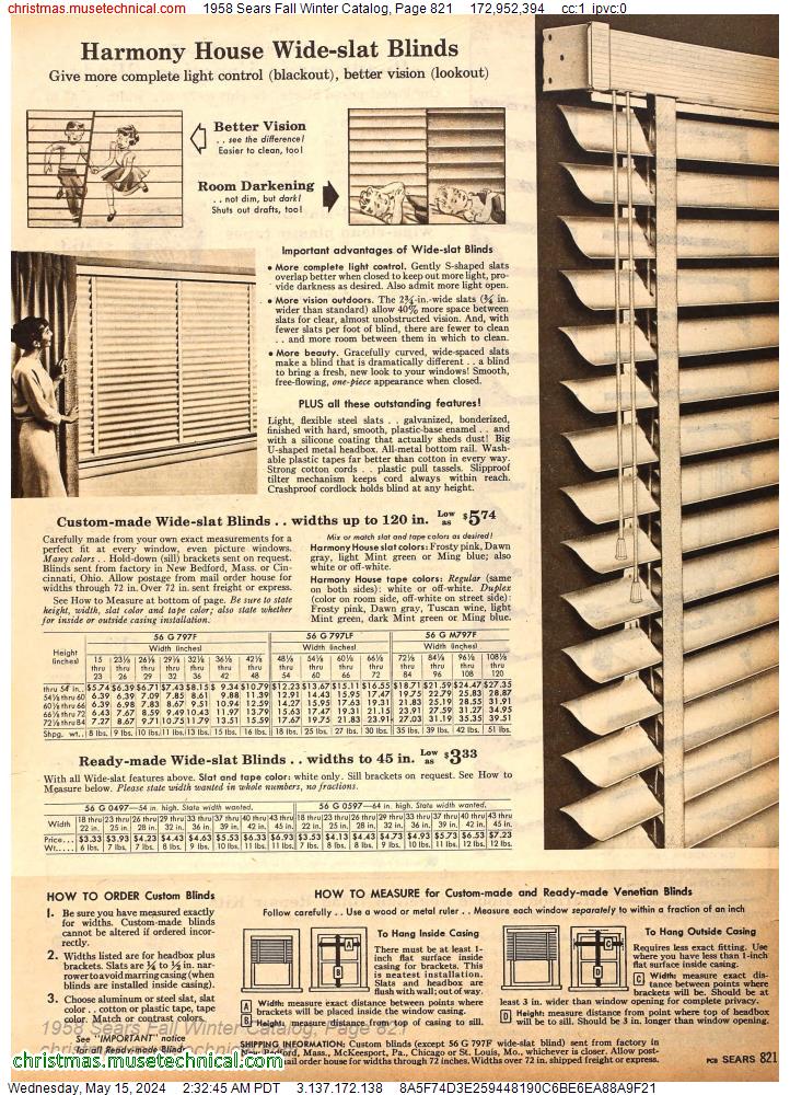 1958 Sears Fall Winter Catalog, Page 821