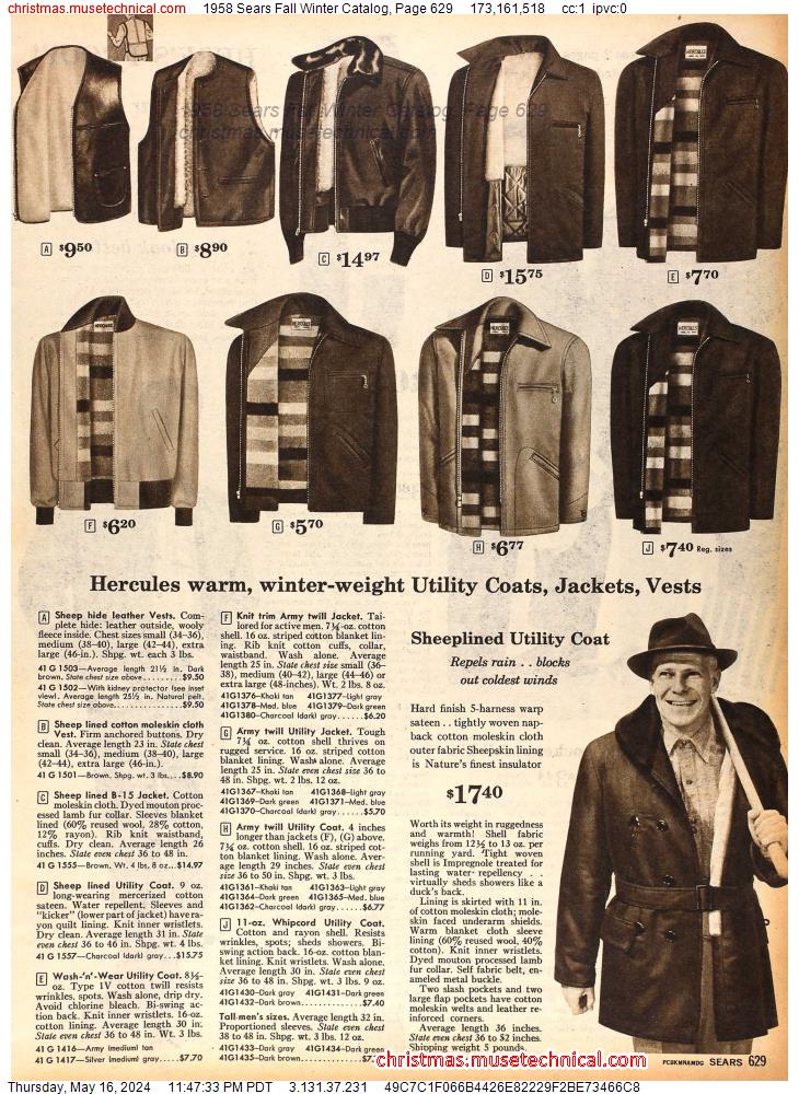 1958 Sears Fall Winter Catalog, Page 629