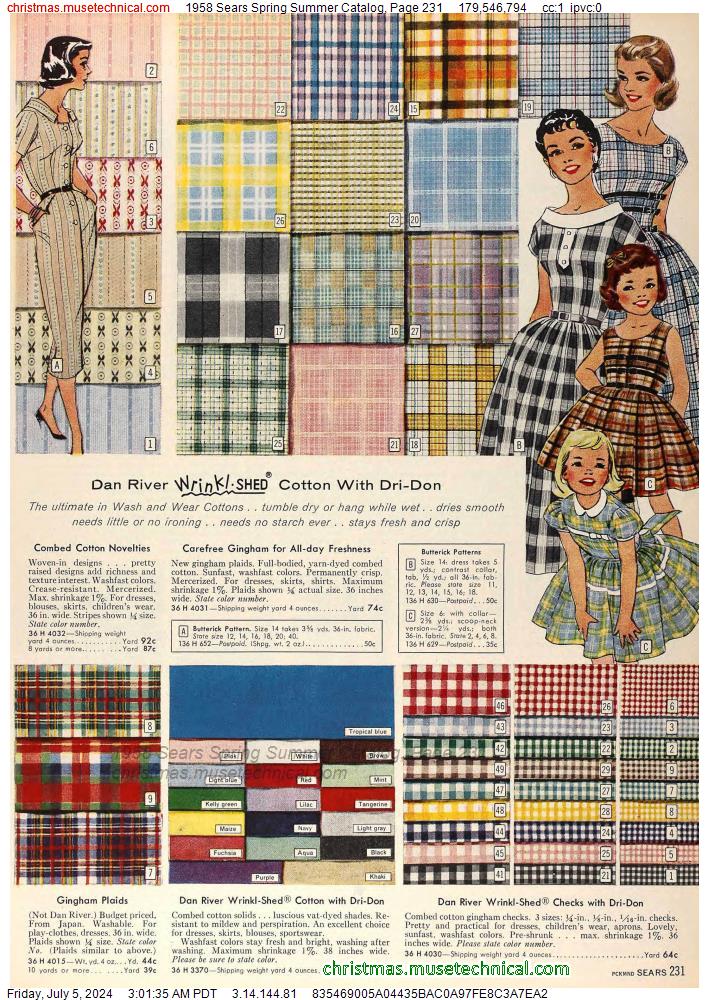 1958 Sears Spring Summer Catalog, Page 231
