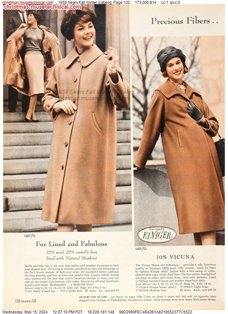 1959 Sears Fall Winter Catalog, Page 132