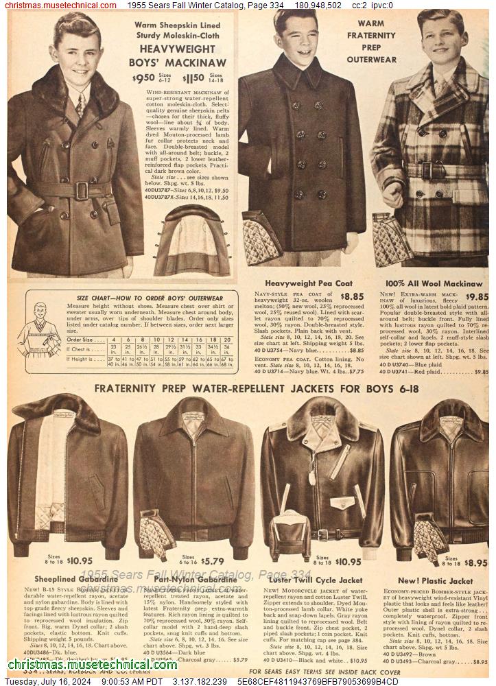 1955 Sears Fall Winter Catalog, Page 334