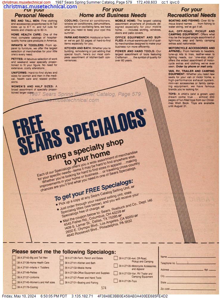 1987 Sears Spring Summer Catalog, Page 579