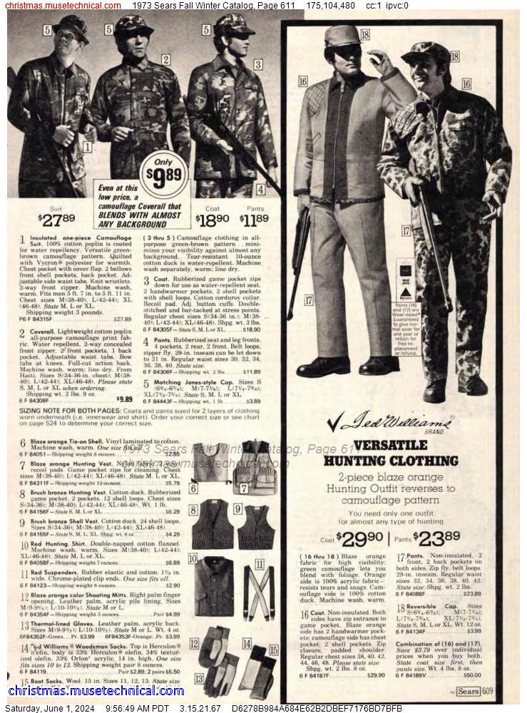 1973 Sears Fall Winter Catalog, Page 611