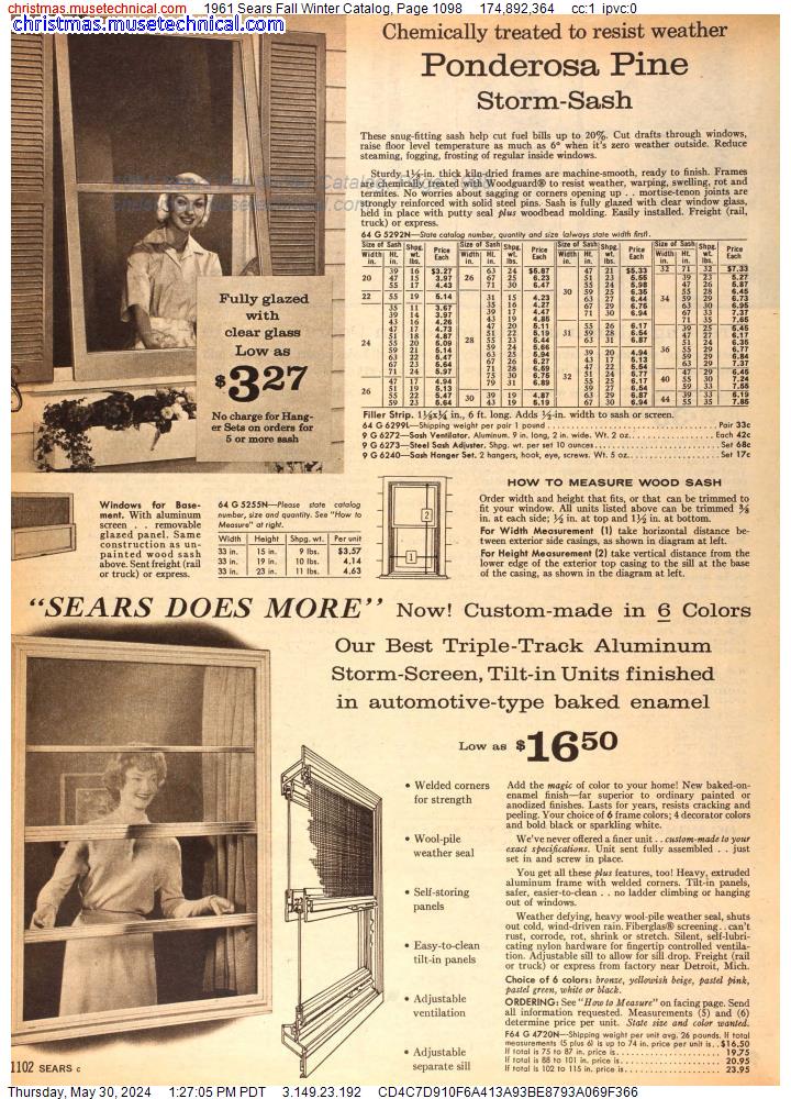 1961 Sears Fall Winter Catalog, Page 1098