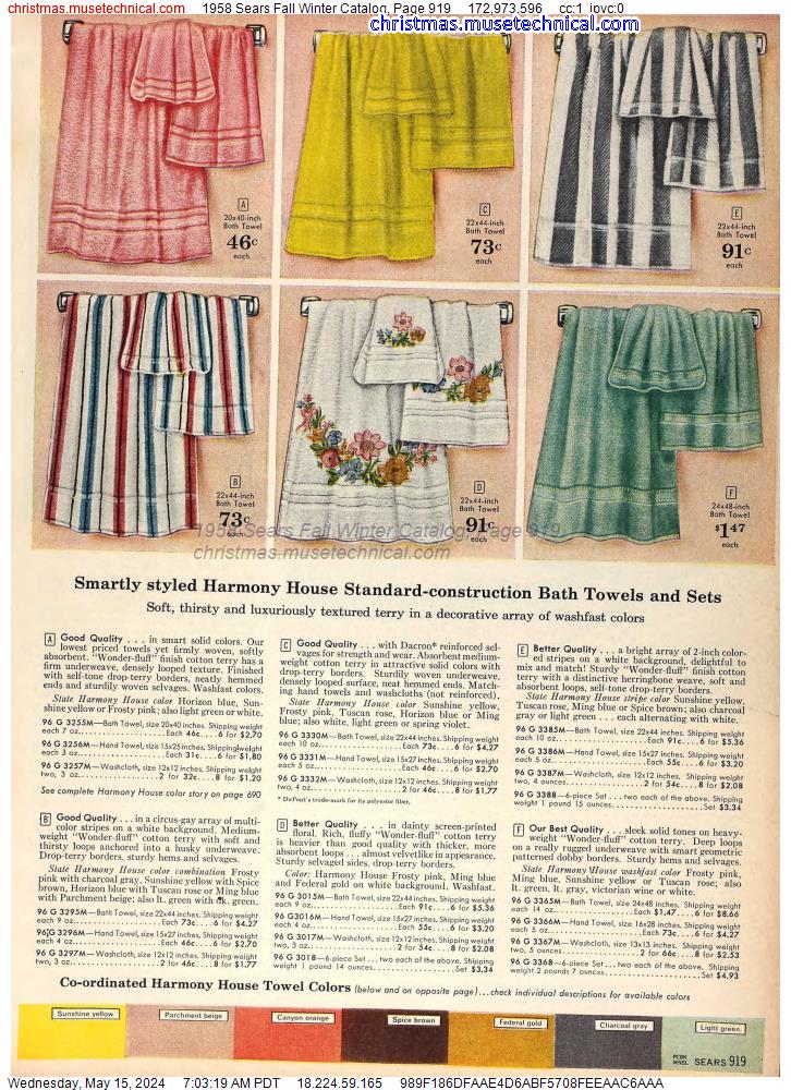 1958 Sears Fall Winter Catalog, Page 919
