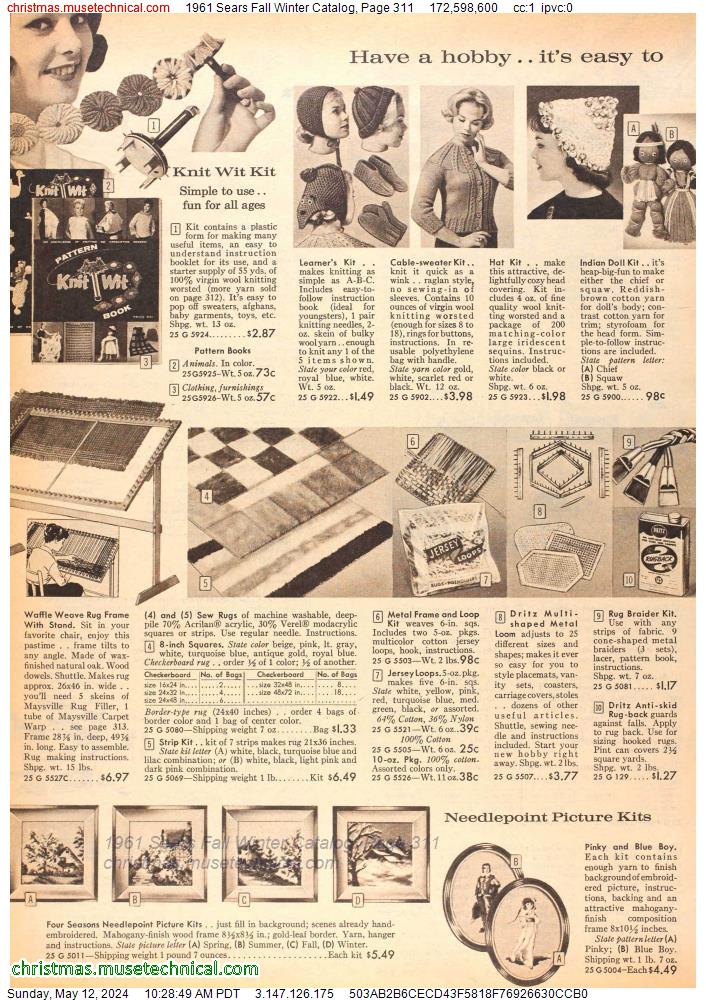 1961 Sears Fall Winter Catalog, Page 311