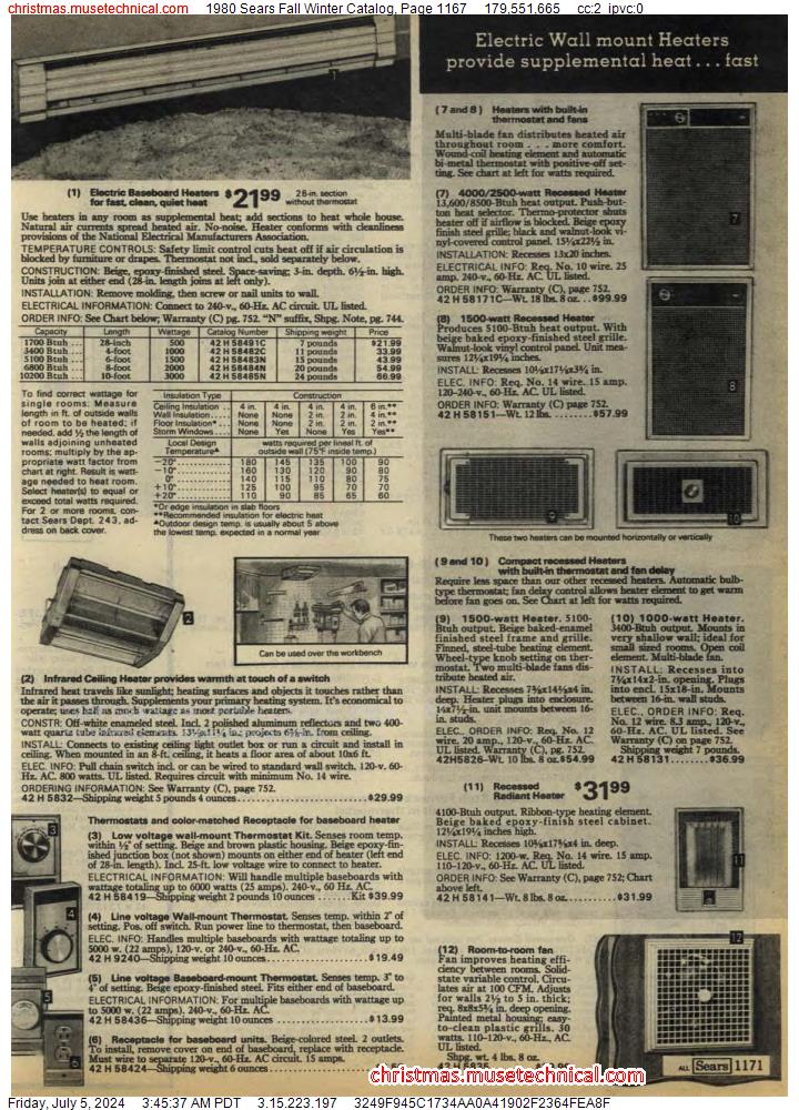 1980 Sears Fall Winter Catalog, Page 1167