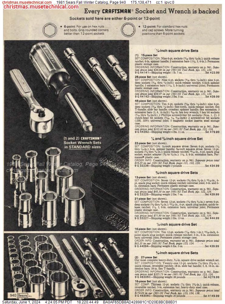 1981 Sears Fall Winter Catalog, Page 940