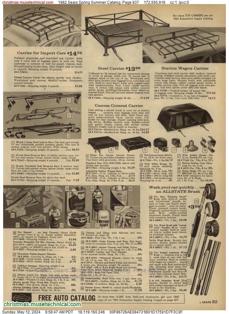 1962 Sears Spring Summer Catalog, Page 837