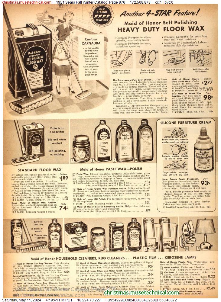 1951 Sears Fall Winter Catalog, Page 876