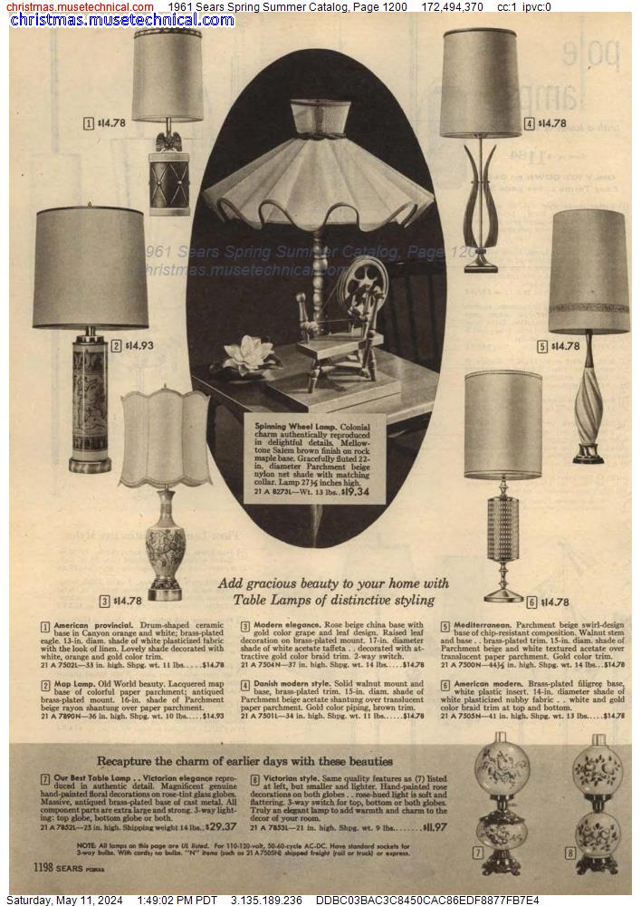 1961 Sears Spring Summer Catalog, Page 1200